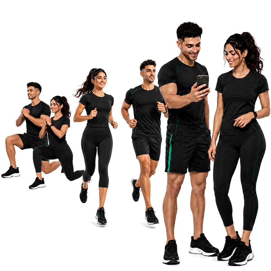 مربیان فلکسلی در کنار تجهیزات ورزشی و ابزارهای هوشمند تمرین و تغذیه